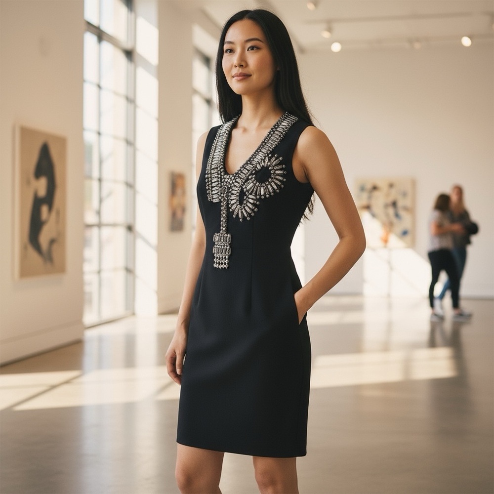 Givenchy Crystal Embellished Black Cocktail Dress XS Beaded LBD Sleeveless - Picture 6 of 8